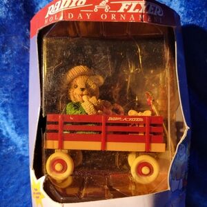 Radio Flyer Holiday Ornament with Bear in Red Wagon With Candy Cane